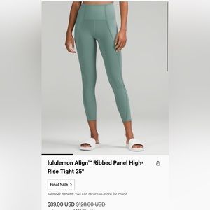 Lululemon Tidewater Teal Size 12 Align Ribbed Panel Leggings
